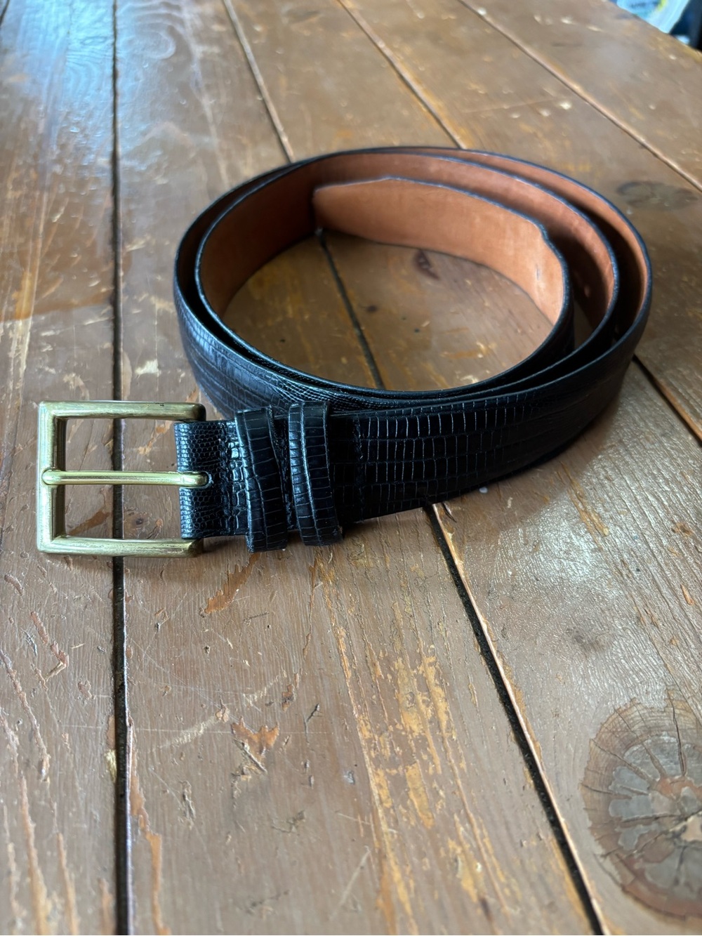 Brooks Brothers Classic Black Croc-Embossed Leather Men's Belt